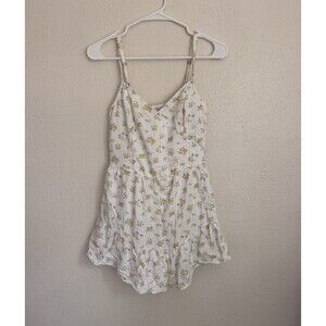 Hollister Women’s Floral Romper Size Small White Yellow Ruffle Hem
